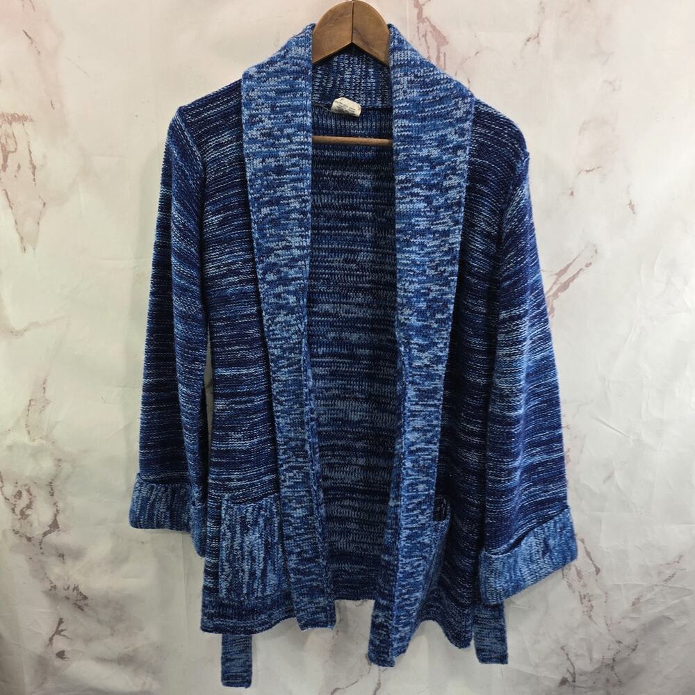 Vintage Y2K Sweater Womens Small Blue Cardigan Tie Flared Sleeve Marled